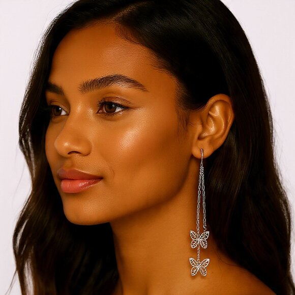 Silver Butterfly Dangle Earrings - Picture 5 of 5